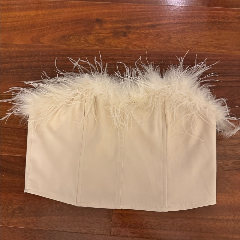 Altar’d State Feather Trim Cream Corset Top